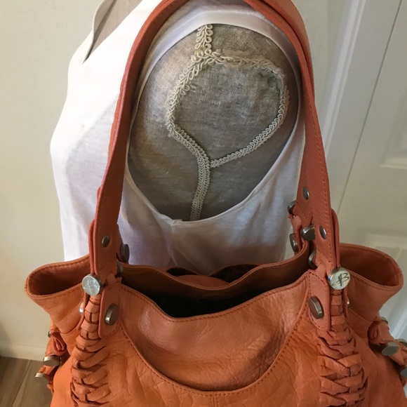 B MAKOWSKY ๐บ ๐ imprinted Leather, Shoulder hobo bag,purse. Lt. Orange - Picture 5 of 13